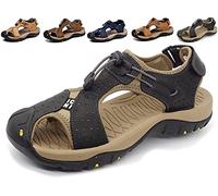 Asifn Herren Outdoor Wandern Leder Sandalen Wasserschuhe Rutschen Geschlossene Zehe Sport Sandalen Gehen Fischer Klettern Sommer（Schwarz,43/44 EU,43 Markengröße