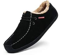 Asifn Herren Slip On Mokassin Hausschuhe Male Loafers Wildleder Indoor Outdoor Boot Schuhe Casual Fuzzy Comfy Schuhe Memory Foam（Schwarz,50/51 EU,51 Markengröße