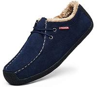 Asifn Herren Slip On Mokassin Hausschuhe Male Loafers Wildleder Indoor Outdoor Boot Schuhe Casual Fuzzy Comfy Schuhe Memory Foam（Blau,48/49 EU,49 Markengröße