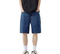 ASIYAN Baggy Jeans Herren Kurz Vintage Jeanshose Gerades Bein Herren-Shorts Mit Tasche Knielang Denim Sommer Lockere Kurze Hosen Männer Einfarbig Jeansshort Einfarbig Freizeitshorts(Blue,L)
