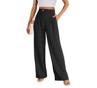 ASKSA Damen Anzughose Elegant High Waist Palazzo Hose Gummibund Lange Weite Hosen Einfarbig Freizeithose mit Taschen (Schwarz,XL)