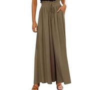 ASKSA Damen Breites Bein Hose Sommer Hohe Waist Plissee Hosen Elegante Einfarbig Leicht Hosenrock Sommerhose mit Tasche Freizeithose (Armeegrün,XL)