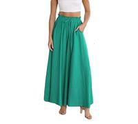 ASKSA Damen Breites Bein Hose Sommer Hohe Waist Plissee Hosen Elegante Einfarbig Leicht Hosenrock Sommerhose mit Tasche Freizeithose (Grün,XXL)