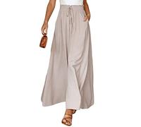 ASKSA Damen Breites Bein Hose Sommer Hohe Waist Plissee Hosen Elegante Einfarbig Leicht Hosenrock Sommerhose mit Tasche Freizeithose (Aprikose,S)