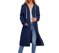 ASKSA Damen Kapuzenjacke Kapuzenpullover Lange Sweatjacke mit Kapuze Hoodie Reißverschluss Oversize Lose Sweatshirt Outwear (Dunkelblau,XL)