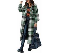 ASKSA Damen Kariertes Lange Hemdjacke Bluse Taschen Knöpfen Langarm Oversize Mantel Jacke Holzfällerjacke Mode Boyfriend Shacket Jacken(Grün,XXL)