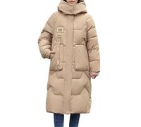 ASKSA Damen Langer Daunenjacke Winter Daunenmantel Warmer Parka Steppmantel Jacke mit Kapuze (Khaki,2XL)