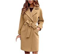 ASKSA Damen Mittellange Winter Mantel Elegant Trenchcoat Jacken mit Gürtel Winterjacke Warmer Langarm Shacket Winterparka Boyfriend Dufflecoat(Khaki,XXL)