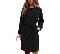 ASKSA Damen Mittellange Winter Mantel Elegant Trenchcoat Jacken mit Gürtel Winterjacke Warmer Langarm Shacket Winterparka Boyfriend Dufflecoat(Schwarz,S)