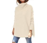 ASKSA Damen Pullover Rollkragenpullover Strickpullover Winter Langarm Oversized Warm Einfarbig Stricken Sweater Oberteile (Aprikose,S)