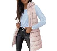 ASKSA Damen Steppweste Lang Ärmellose mit Kapuze Weste Warm Leichte Winterjacke Casual Steppmantel Einfarbige Winter Sportwesten (Rosa,XL)