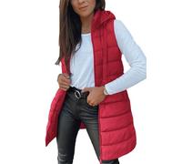 ASKSA Damen Steppweste Lang Ärmellose mit Kapuze Weste Warm Leichte Winterjacke Casual Steppmantel Einfarbige Winter Sportwesten (Rot,XL)