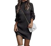 ASKSA Damen Strickkleid Rollkragen Pullikleid Elegant Pulloverkleid Freizeit Midikleid Tops (Schwarz,L)