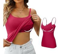 ASKSA Damen Unterhemd BH-Hemd Basic U-Ausschnitt Eingebauter BH Tank Top mit Integriertem BH Hemdchen ohne Bügel Spaghettiträgern Ärmellose Unterhemden Trägertop Sommer Shirts (Weinrot,3XL)
