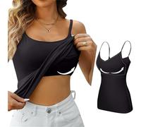 ASKSA Damen Unterhemd BH-Hemd Basic U-Ausschnitt Eingebauter BH Tank Top mit Integriertem BH Hemdchen ohne Bügel Spaghettiträgern Ärmellose Unterhemden Trägertop Sommer Shirts (Schwarz,S)
