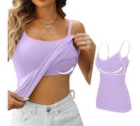 ASKSA Damen Unterhemd BH-Hemd Basic U-Ausschnitt Eingebauter BH Tank Top mit Integriertem BH Hemdchen ohne Bügel Spaghettiträgern Ärmellose Unterhemden Trägertop Sommer Shirts (Lila,XL)