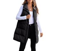 ASKSA Damen Weste Ärmellose Daunenweste Winter Lange Steppweste Warm Leichte Outdoor Loose Winterjacke Lässig Mantel (Schwarz,XL)