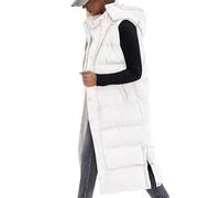 ASKSA Damen Weste Lange Steppweste Daunenweste Gesteppte mit Kapuze Winter Warm Baumwolle Ärmellos Sportweste Mantel (Weiß,XL)