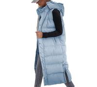 ASKSA Damen Weste Lange Steppweste Daunenweste Gesteppte mit Kapuze Winter Warm Baumwolle Ärmellos Sportweste Mantel (Blau,XL)