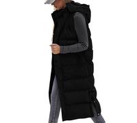 ASKSA Damen Weste Lange Steppweste Daunenweste Gesteppte mit Kapuze Winter Warm Baumwolle Ärmellos Sportweste Mantel (Schwarz,4XL)