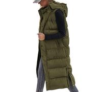 ASKSA Damen Weste Lange Steppweste Daunenweste Gesteppte mit Kapuze Winter Warm Baumwolle Ärmellos Sportweste Mantel (Grün,2XL)
