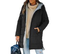 ASKSA Damen Wintermantel Lang Daunenmantel Steppmantel Jacke Einfarbige Winter Warm Reißverschluss Daunenjacke mit Kapuze (Schwarz,L)