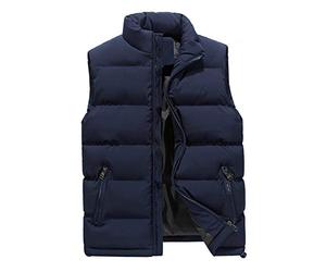 ASKSA Herren Weste Steppweste Stehkragen Daunenweste Bodywarmer ärmellos Slim-fit Outdoor Westen (Dunkelblau, XL)