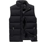 ASKSA Herren Weste Steppweste Stehkragen Daunenweste Bodywarmer ärmellos Slim-fit Outdoor Westen (Schwarz, XL)