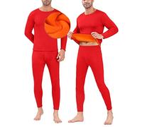 ASKSA Thermounterwäsche Herren Innenfleece Set Extra Warmes Dickes Thermo Unterwäsche Atmungsaktiv Weich Thermobekleidung Männer Winter für Lauf (Rot,XXL)