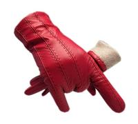ASNAT Winter Men's Sheepskin Leather Gloves Cotton Lining Winter Gloves Keep Warm Driving Riding Outdoor Black 0-Red-9