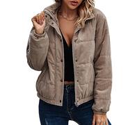 ASOMI Jacke Damen Winter Herbst Cordjacke Fleecejacke Causal Langarm Übergangsjacke Mode Mantel Reißverschluss Steppjacke Outwear mit Tasche 404 Hellkamelhaar 36