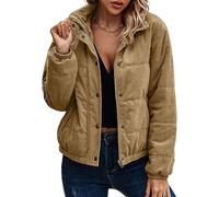 ASOMI Jacke Damen Winter Herbst Cordjacke Fleecejacke Causal Langarm Übergangsjacke Mode Mantel Reißverschluss Steppjacke Outwear mit Tasche 404 Khaki 40