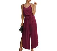 ASOMI Jumpsuit Damen Sommer Lang: Sexy Cocktail Elegant Mode Gürtel Overall Hochzeit Hawaii Urlaub Strand V-Ausschnitt Hosenanzug Business Baggy Festlich Spaghettiträger Outfit 84Rotwein M