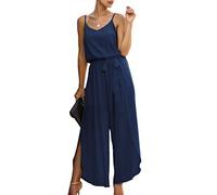 ASOMI Jumpsuit Damen Sommer Lang: Sexy Cocktail Elegant Mode Gürtel Overall Hochzeit Hawaii Urlaub Strand V-Ausschnitt Hosenanzug Business Baggy Festlich Spaghettiträger Outfit 84Marineblau S