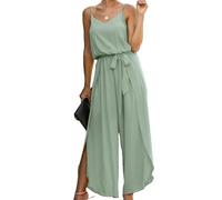 ASOMI Jumpsuit Damen Sommer Lang: Sexy Cocktail Elegant Mode Gürtel Overall Hochzeit Hawaii Urlaub Strand V-Ausschnitt Hosenanzug Business Baggy Festlich Spaghettiträger Outfit 84Lichtgrün S