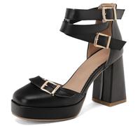 Asterisco Damen Plateau Sandals Hohen Blockabsatz Schnalle Knöchelriemchen Geschlossen 260192 Schwarz Gr 43 Eu/45Cn