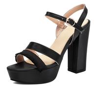 Asterisco Damen Plateau Sandals Hohen Blockabsatz Schnalle Knöchelriemchen Offene Zeh 260225 Schwarz Gr 41 Eu/43Cn