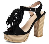 Asterisco Damen Plateau Sandals Hohen Blockabsatz Schnalle Knöchelriemchen Offene Zeh 260226 Schwarz Gr 43 Eu/45Cn
