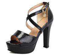 Asterisco Damen Plateau Sandals Hohen Blockabsatz Schnalle Knöchelriemchen Runde Zehen 260156 Schwarz Gr 41 Eu/43Cn