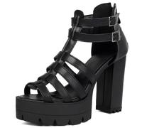 Asterisco Damen Plateau Sandals Hohen Blockabsatz Schnalle Knöchelriemchen Runde Zehen 260157 Schwarz Gr 43 Eu/45Cn