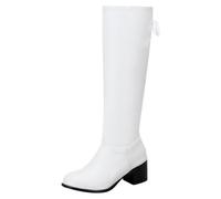 Asterisco Kniehohe Stiefel mit Blockabsatz Für Damen Bogen Mitte Absatz Boot Runde Zehen Zip Anzugstiefel, Y47278Bw Weiß Gr 43 EU/45Cn