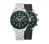 Aston Martin Herren Armbanduhr AML ICON Chronograph Silber mit Edelstahl- und Silikonarmband, Quarzuhrwerk, Mineral Glas, 10 bar, Gehäusedurchmesser: 45 mm, 10 bar, MTIB1F501