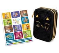 ASTRABAG 3-Fach Mäppchen Federmappe Gefüllt Jumbo Fluffy Kitty Black mit Plüsch und Ohren