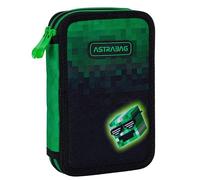 ASTRABAG Doppel-Federmäppchen mit Zubehör, Pixel Hero, weich, 20,5 x 13 x 4,5 cm, 2 Fächer, für Kinder, AC21