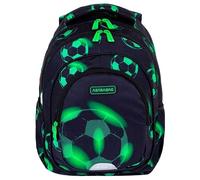 ASTRABAG Schulrucksack Neo Football, 39x28x15cm, Schwarz mit Neonbällen, Jungen, Klasse 1-3, Polyester, 20L, Steif, 3 Fächer, Für Schule