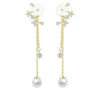 AstraGlam 14K Vergoldete Perlenohrringe Hängend - Blumendesign Mit Eleganter Perlenquaste, Lange Ohrringe Für Damen, Ideal Als Schmuck Für Hochzeit Und Party