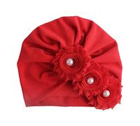 Asudaro Baby Mädchen Mütze Blumen Turban Hut Perle Beanie Cap Elastic Headwear Head Wrap Baumwolle Kleinkind Stirnbänder Stirnband Neugeborenen Kappe Sommer Hut Rot