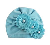 Asudaro Baby Mädchen Mütze Blumen Turban Hut Perle Beanie Cap Elastic Headwear Head Wrap Baumwolle Kleinkind Stirnbänder Stirnband Neugeborenen Kappe Sommer Hut Blau
