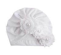 Asudaro Baby Mädchen Mütze Blumen Turban Hut Perle Beanie Cap Elastic Headwear Head Wrap Baumwolle Kleinkind Stirnbänder Stirnband Neugeborenen Kappe Sommer Hut Weiß