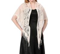 Asudaro Damen Festlich Elegante Tücher Schultertuch Stola Fransen Abendschal Brautschal Dreiecks Mesh Floral Spitze Abend Party Hochzeitsschal für Abendkleid Hochzeit Braut Sommer Jacke Beige